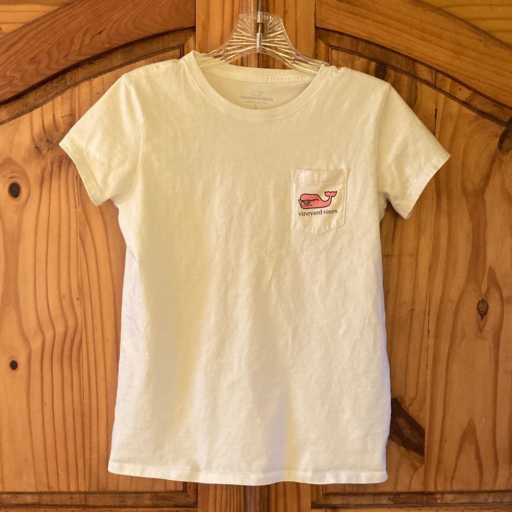 Vineyard Vines White Pocket Tee with Pink Sunglasses Graphic